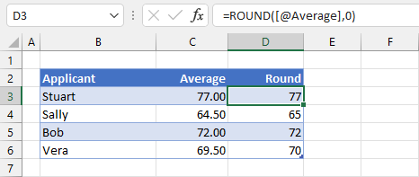 Excel Round Function applied to scores