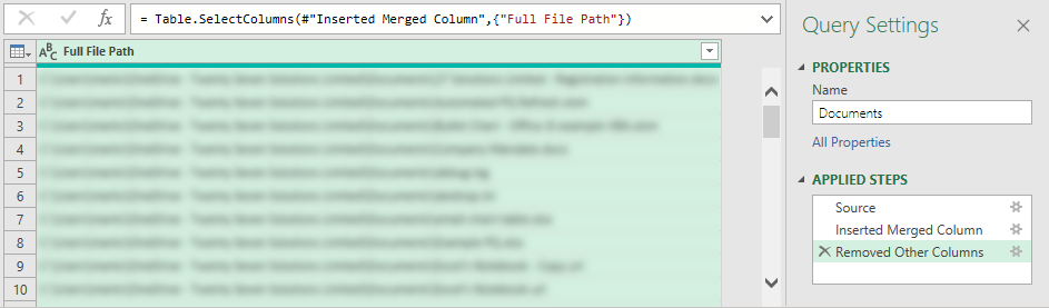 Full File Path list in Power Query Preview Window