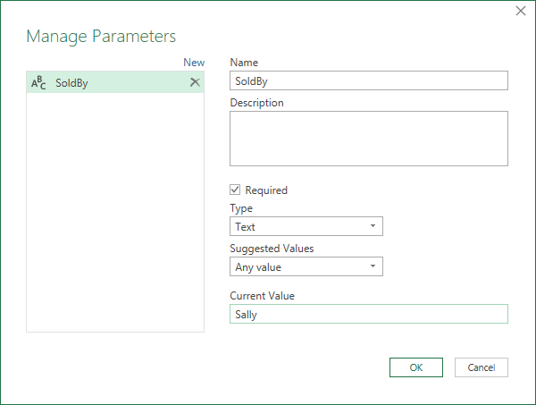 Manage Parameters Dialog Box