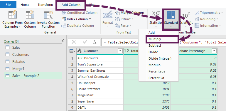 Multiply columns with user interface