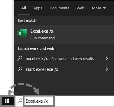 Excel.exe /x from the search box