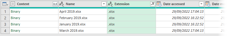 Preview window Before combining Excel files