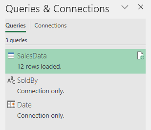 Queries & connections pane with two connection queries