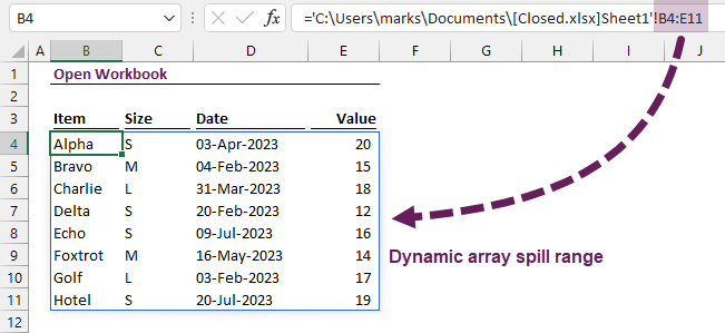 Reference another workbook - Dynamic Array spill range