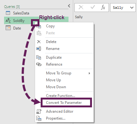 Right click on a value convert to official parameter