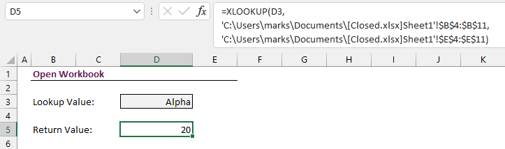 XLOOKUP with external cell references