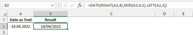 DATE MID LEFT RIGHT functions to convert text to date