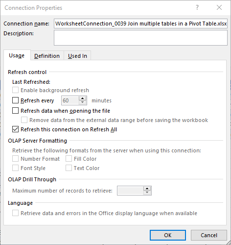 Connection Properties dialog box