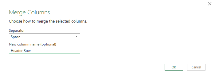 Merge columns dialog box using space character