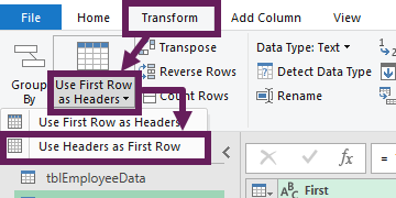 Transform - Use Headers as first row