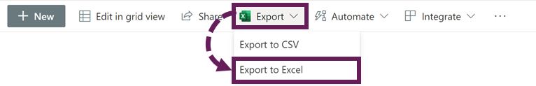 Export to Excel from SharePoint list