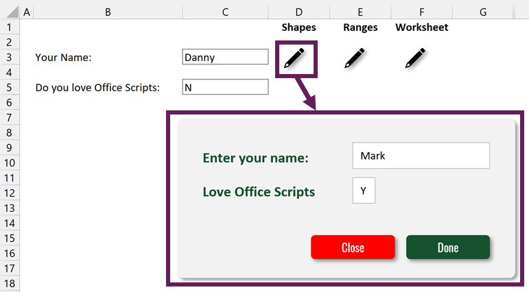 Office Script Shape User Forms