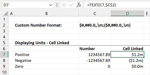 Displaying units in a TEXT function number format