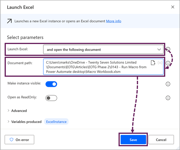 Launch Excel Dialog Box