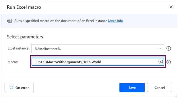 Run macro with arguments