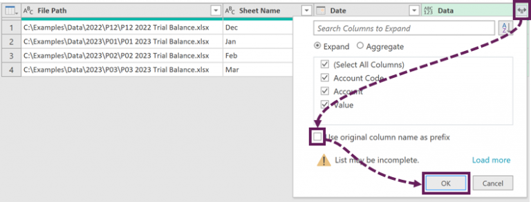 Power Query: How to Combine files based on a list