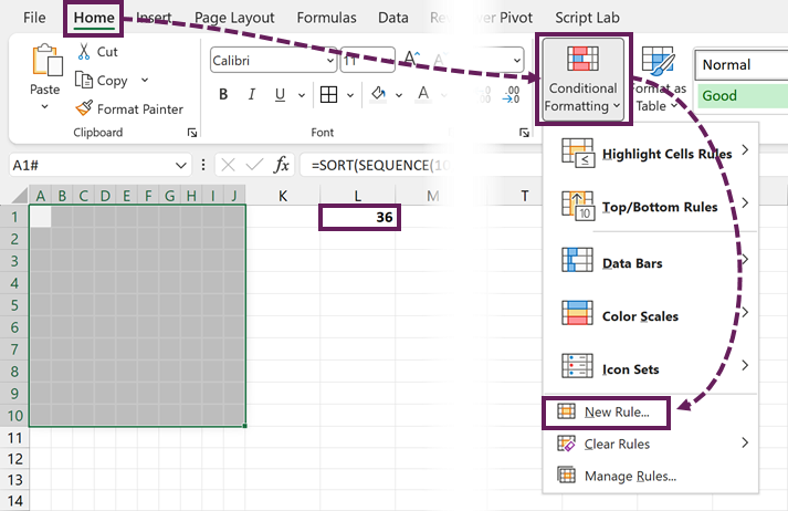 New formatting rule for selected area