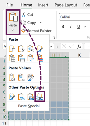 Paste linked picture of Excel waffle chart