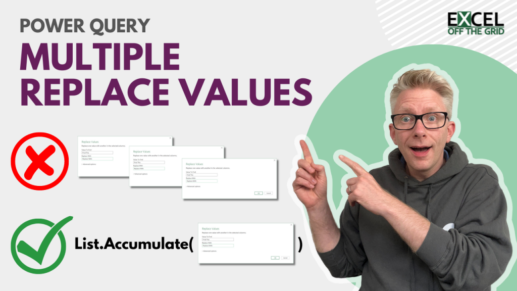 Power Query: How to multiple replace values based on a list