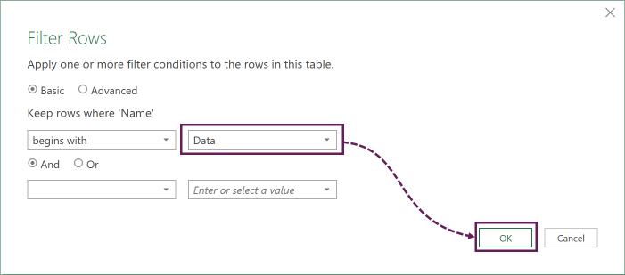 Filter rows for sheets